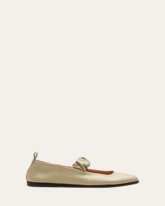 Grey Leather Mary Jane Ballerina Flats